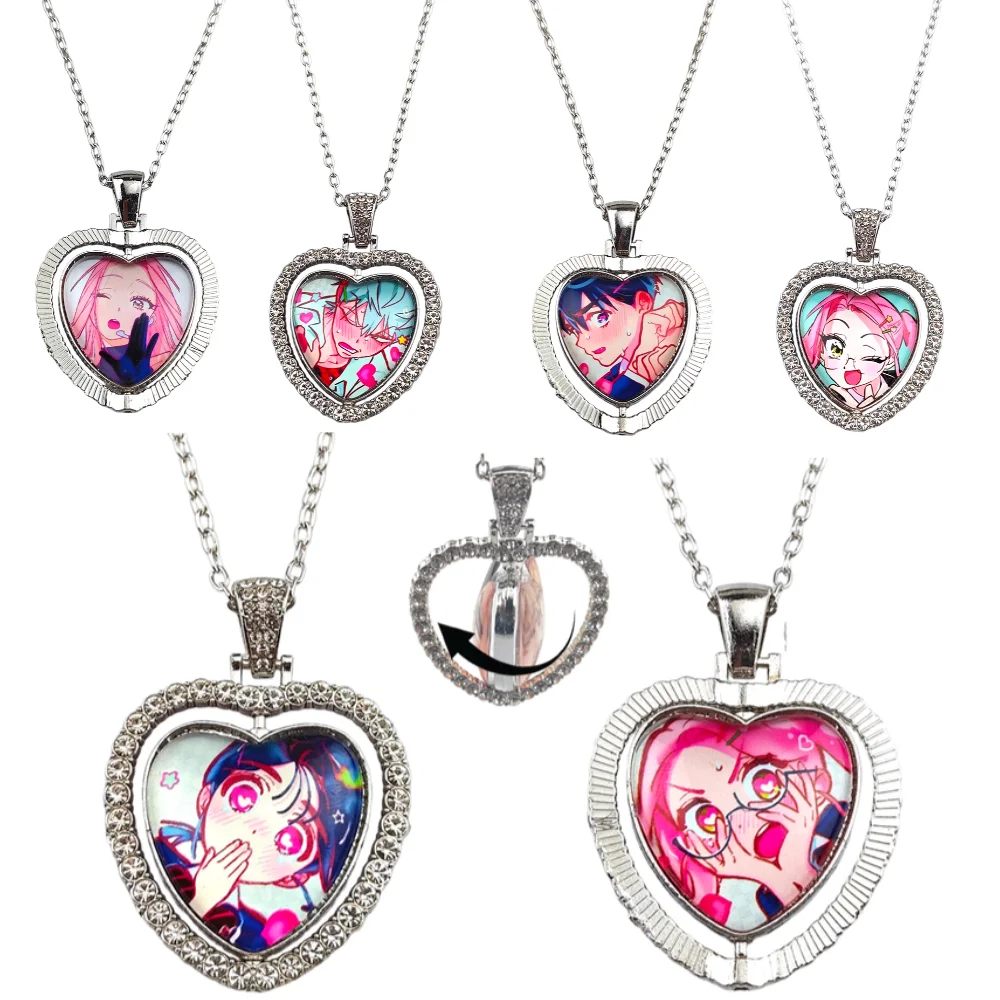 ALIEN STAGE Mizi Sua Till Ivan Hyuna Luka Double Sided Rotating Peach Heart Pendant Necklace Charm Jewelry Fans Couples Gifts