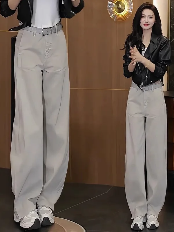 

High Waist Wide Leg Straight Cut Jeans Women's Spring Autumn New Style Loose Fit Banana Pants Casual Fashion Denim Trousers