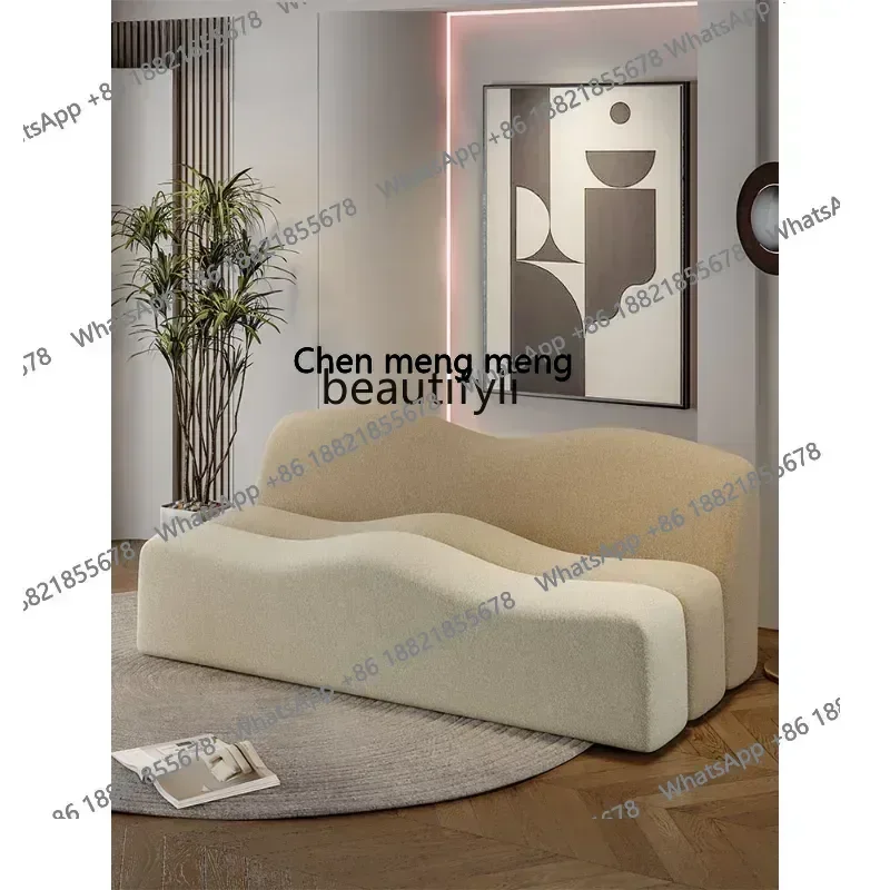 أريكة غرفة المعيشة ذات الحجم الشمالي الإبداعية الفرنسية كريم نمط موجة مصمم أريكة قماش أثاث غرفة المعيشة أثاث المنزل