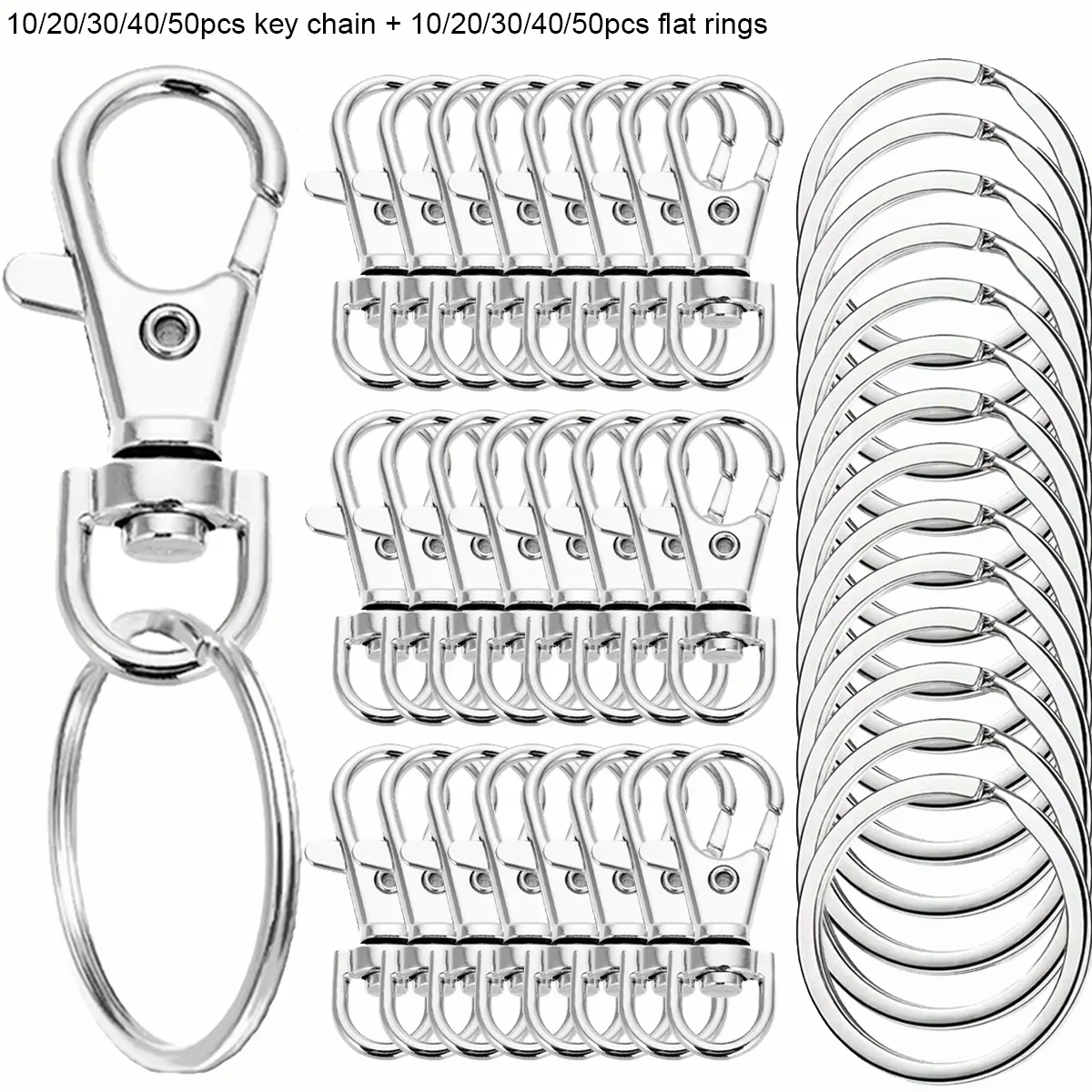20/40/60/80/100 Uds gancho para llavero con llavero gancho con anilla plana para cordón fabricación de joyería manualidades DIY