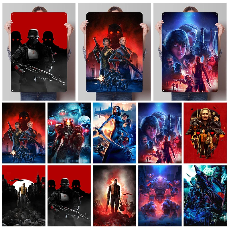 Wolfenstein классическая игра металлический постер украшение комнаты геймера дома эстетический декор комнаты постеры на стену художественная роспись интерьер Wolfenstein классическая игра металлический постер украшение комнаты геймера дома эстетический декор комнаты постеры на стену художественная роспись интерьер