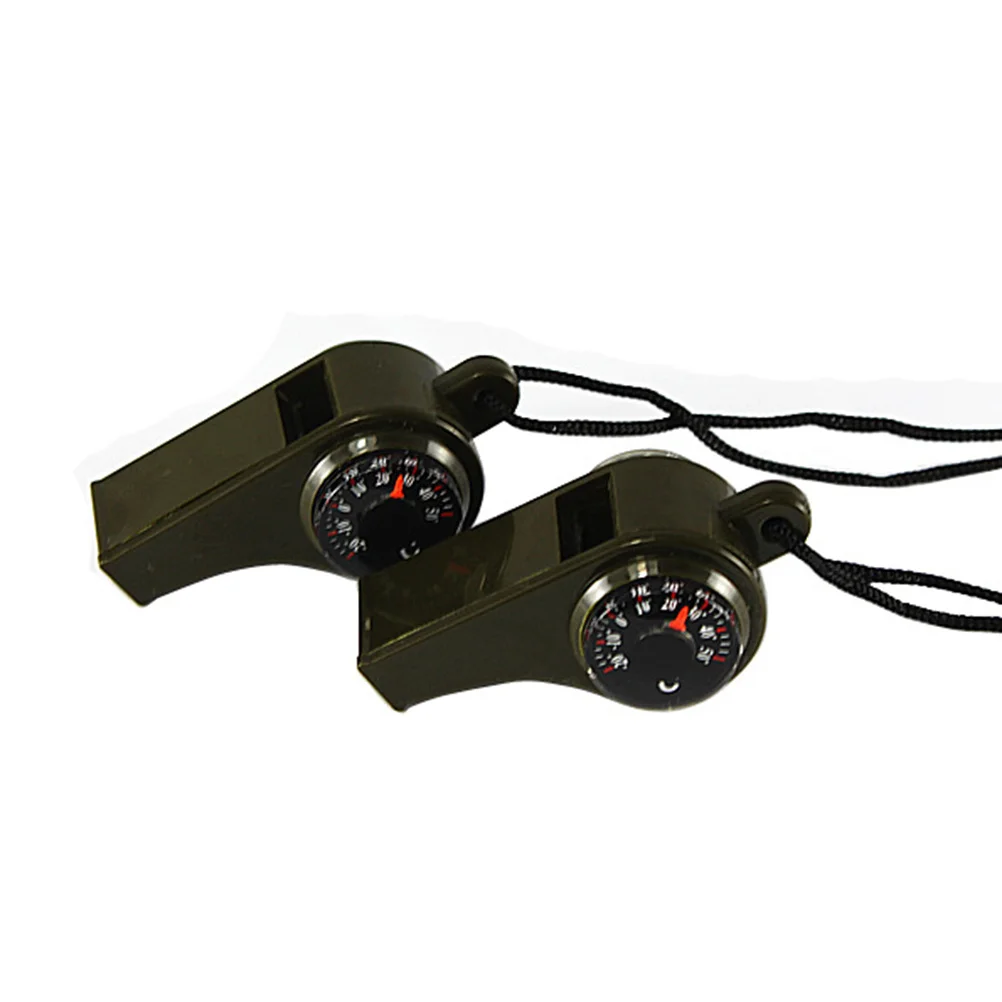 2 قطعة صفارات إنقاذ المشي لمسافات طويلة متعددة الوظائف في الهواء الطلق التخييم بوصلة صغيرة ميزان الحرارة خفيفة الوزن المحمولة بوصلة صغيرة