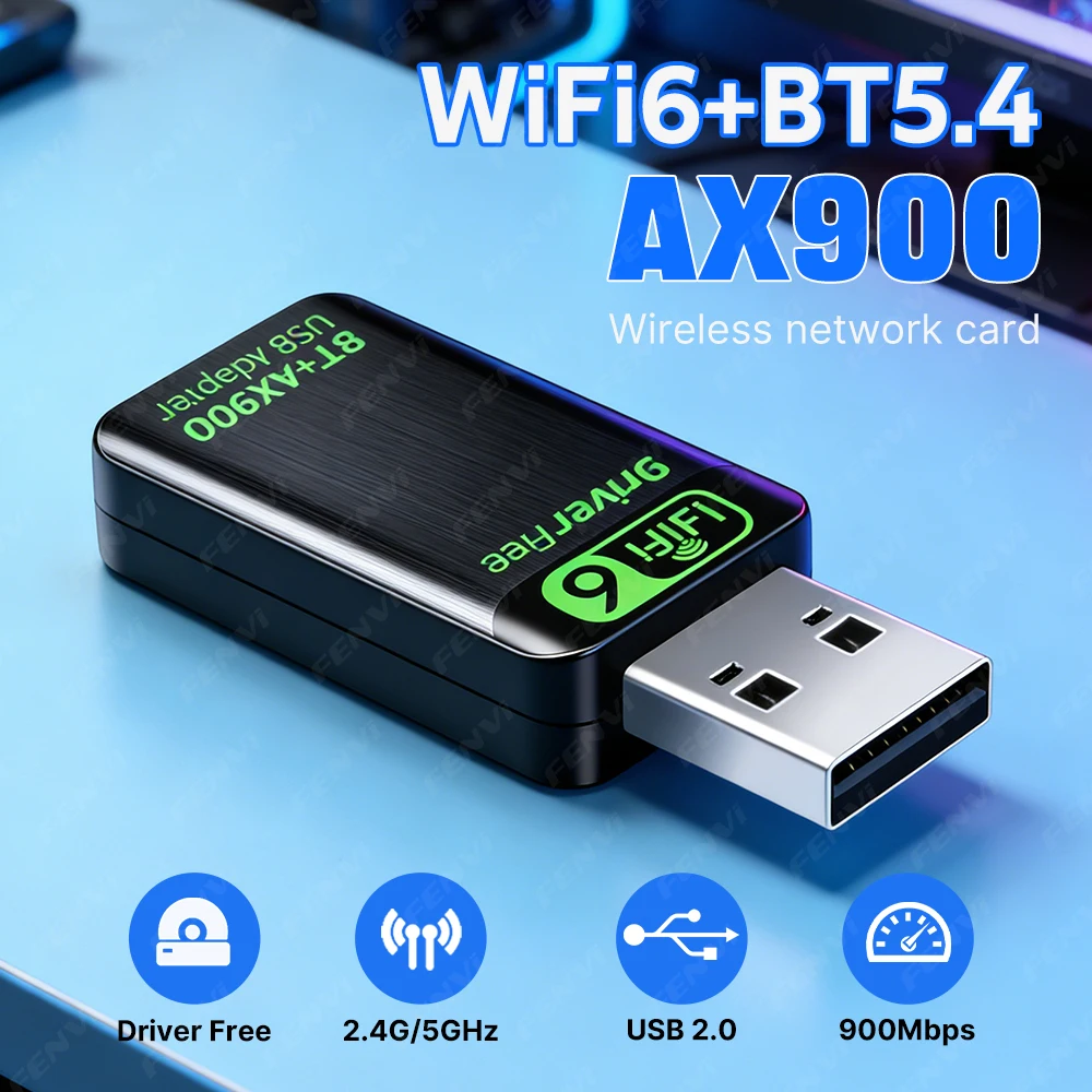 

WiFi 6 AX900 BT5.4 USB Adapter 2in1 Dongle Dual Band 2.4G&5GHz Network Wireless Receiver Driver Free For PC/Laptop Windows 10/11