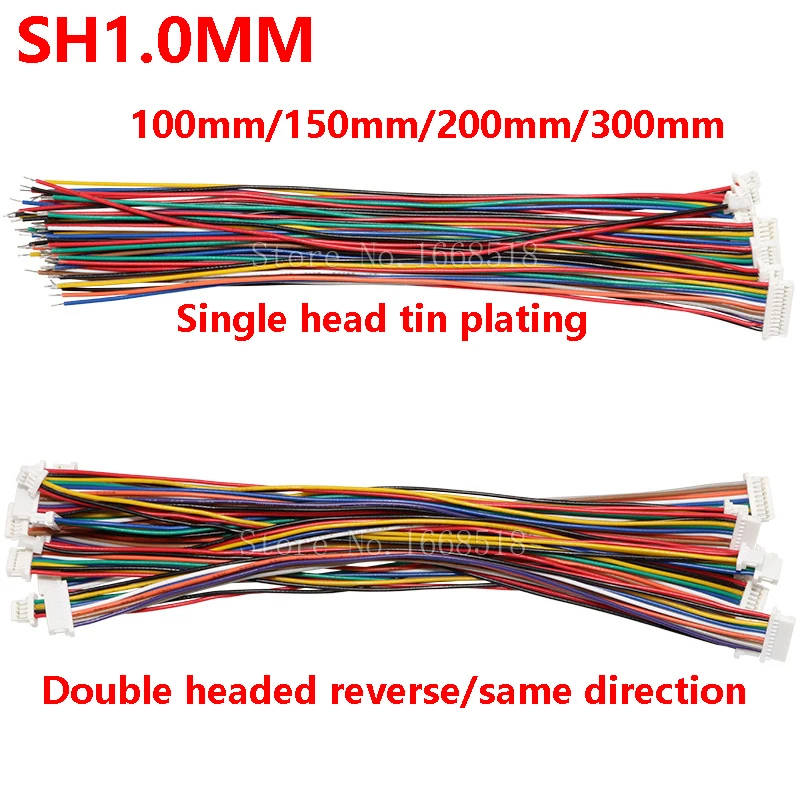 JST SH 1.0mm 피치 암 소켓 터미널 플러그 와이어 커넥터, SH 1mm 2 3 4 5 6 7 8 핀, 10cm 28AWG 전자 와이어 케이블, 10 개 