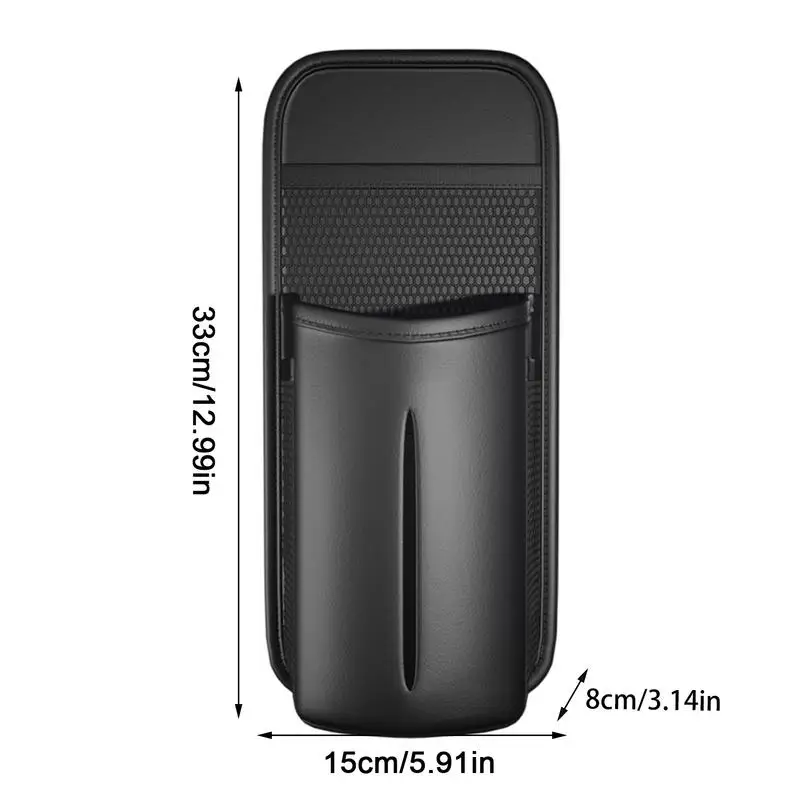 Car Tissue Holder Adjustable Leather Tissue Box Front Seat Bags Interior Accessories Storage Bag With Mesh Net Pockets For Drink