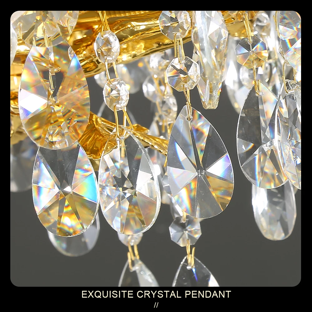

Modern Gold Crystal Chandelier - Luxury Round Ceiling Light for Bedroom, Living Room, Dining Room & Lounge Decor