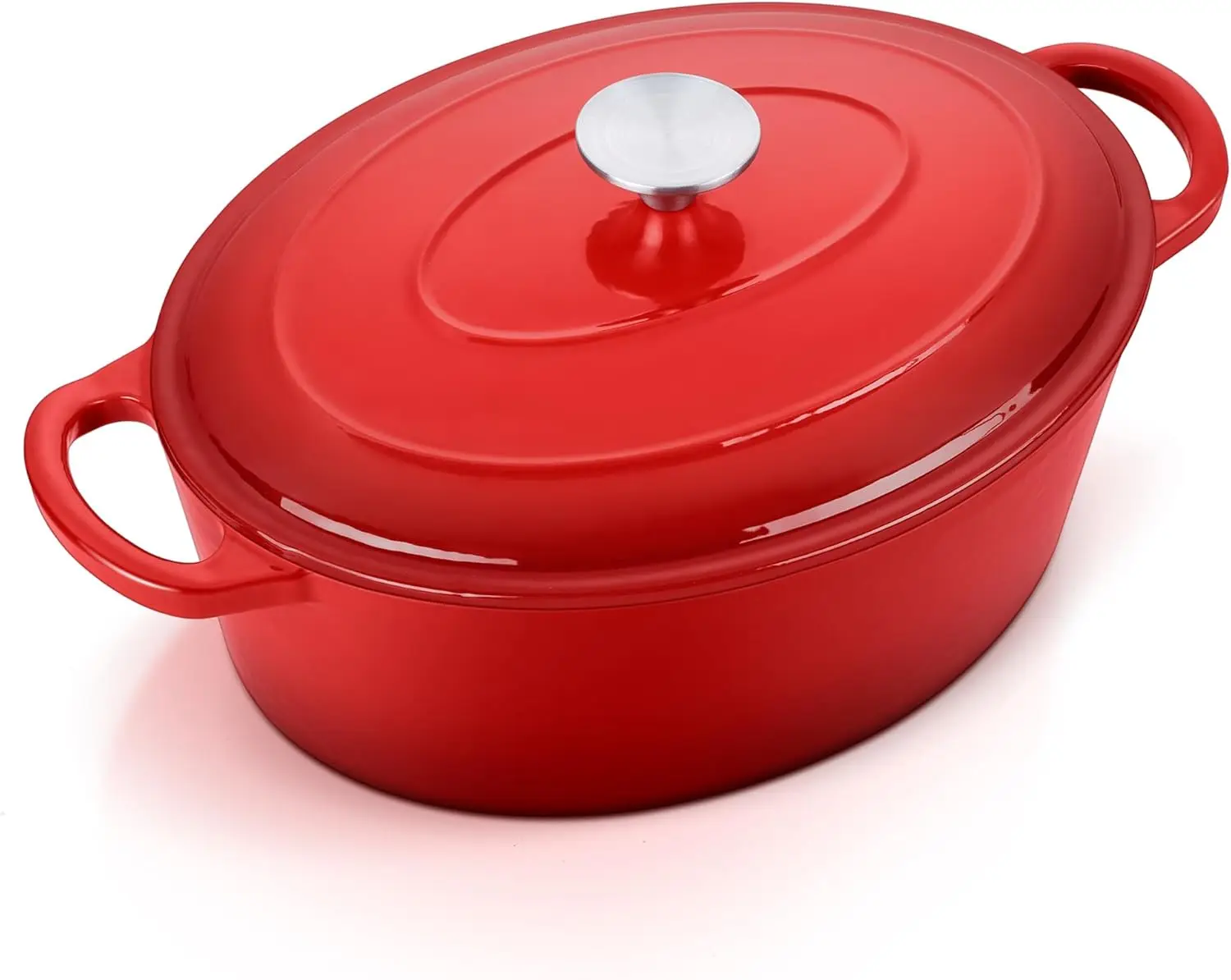 

7QT Oval Enameled Cast Iron Dutch Oven, Red, Nonstick & Easy Clean for Sourdough, Roasting, Stews