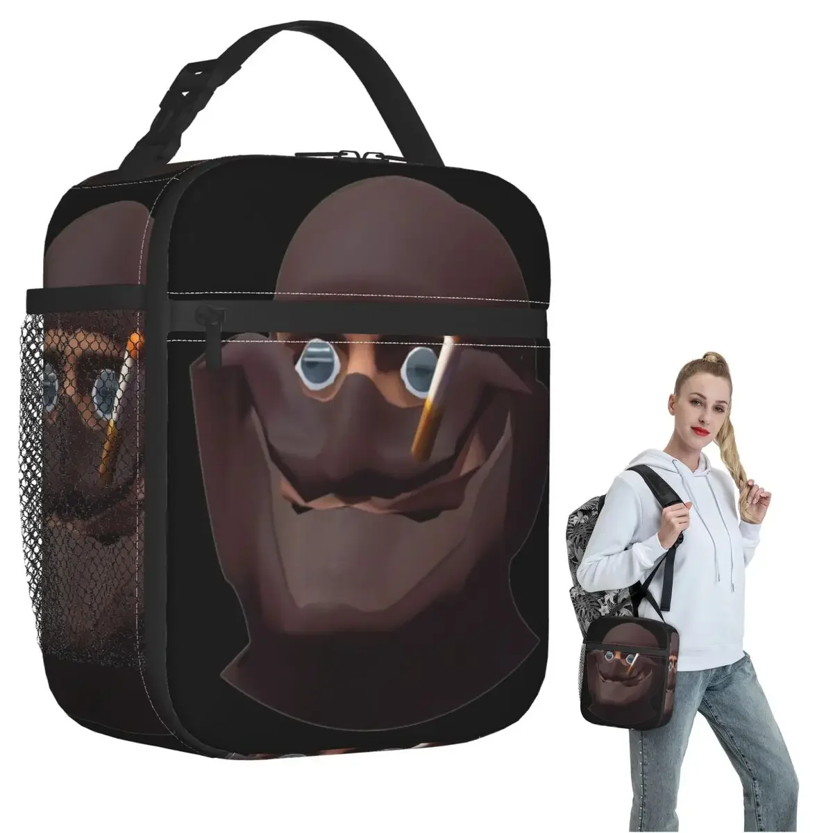 Team Fortress 2 TF2 Spy Gmod Face Funny Meme Red Insulated Lunch Bag for Women Kids Portable Food Boxes Thermal Lunch Box Tote
