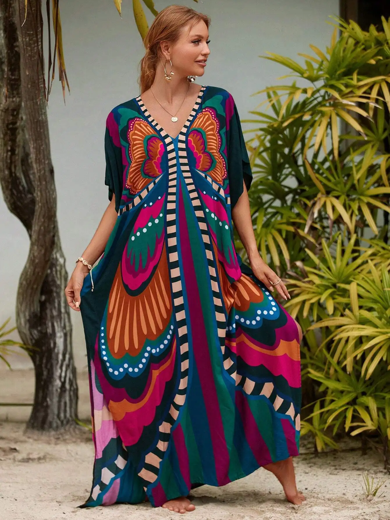 

Flowy Plus Size Kaftan Maxi Dress For Summer Beach Vacation