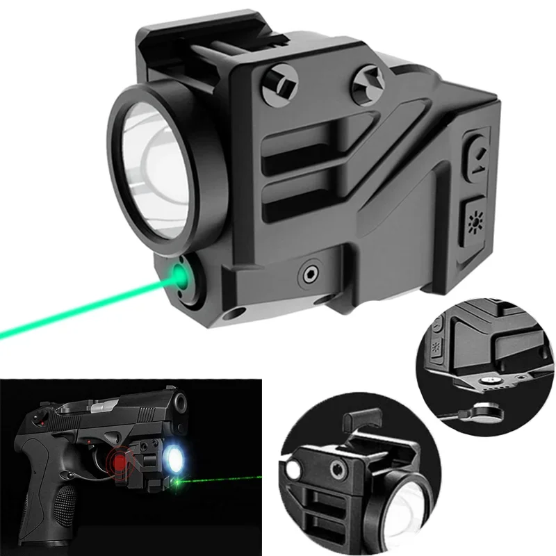 Rechargeable Airsoft Pistola Tactical LED Gun Light with Green Laser Sight Flashlight Magnetic Glock 17 19 Taurus