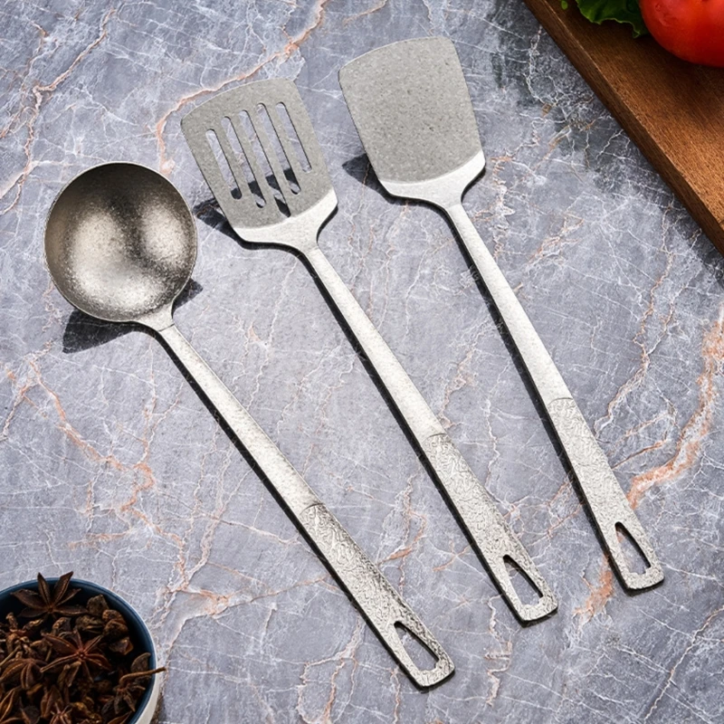 3Piece Ti Kitchen Utensil Cooking Tool Set with Integrated Structure for Turning, Stir-Frying, Serving, and Moving Meals B03E