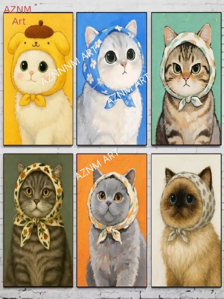 Adorable Cat Poster Wall Decor Funny Cartoon Animal Canvas Painting Prints Pictures For Home