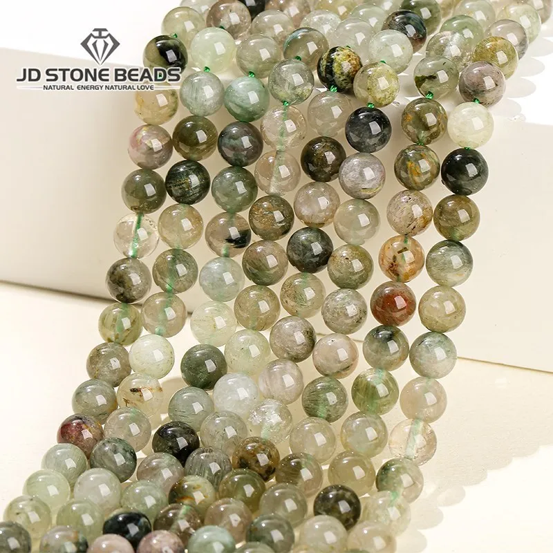 

Natural Stone Green Rutilated Quartz Beads Loose Spacer 6 8 10mm Pick Size For Jewelry Making Diy Necklace Bracelet Accessory