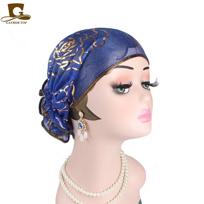 2022 Spring New Large Flower Turbans For Women Beauty Yarn Plate Jacquard Headwrap Lace Hat MuslimTurban Caps Islamic Headwear