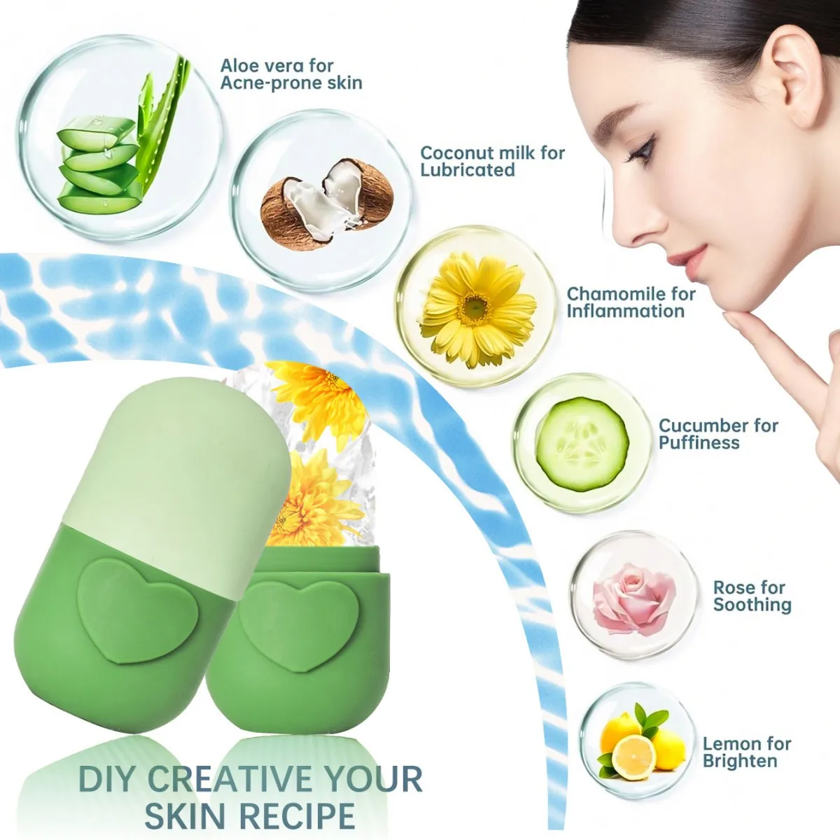 1 Creative Heart-Shaped Ice Cube Tray for Facial Cold Compress Skincare, Food-Grade and Easy to Demold