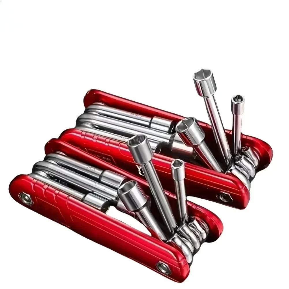 Portable Sleeve Combos Multifunction Household Repair Tool Kit 6 In 1 Hex Socket 5-12mm Folding Wrench Tool Nut Driver Set