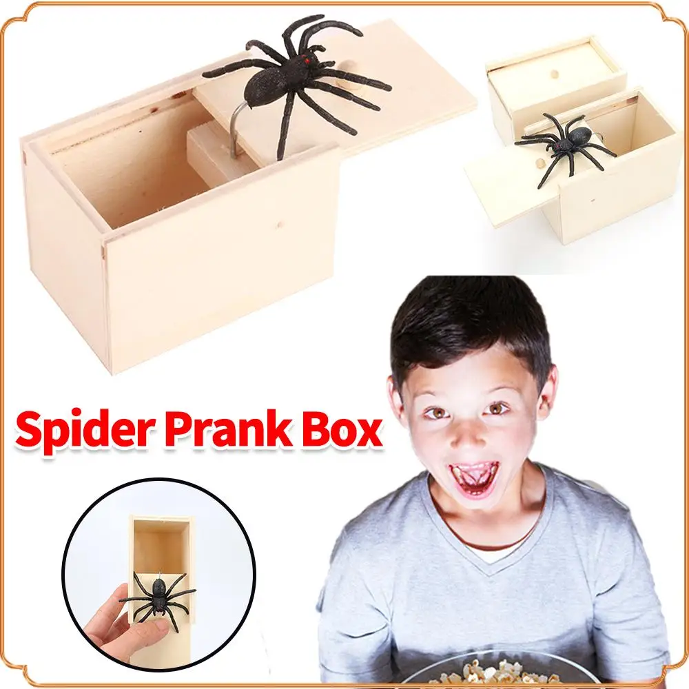 

1-5PCS Funny Scary Spider Prank Box-Wooden Jumping Surprise Trick Toy for Office Prank Friends Gags Creative Practical Joke Gift
