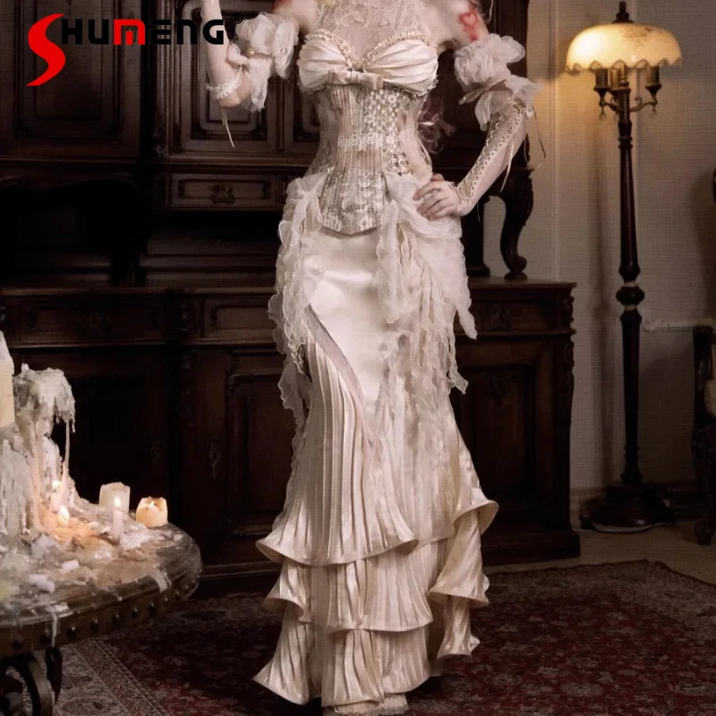 

Japanese Style Satin Long Crumpled Fishtail Skirt LadiesTemperament Elegant High-waisted Slimming Skirts 2026 Summer New Clothes