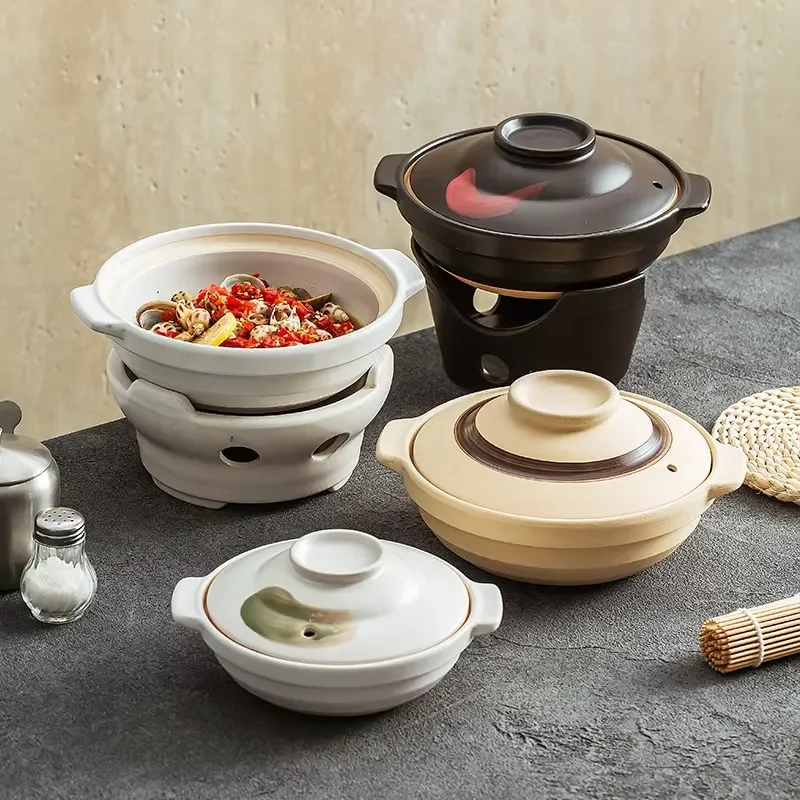 Chinese Retro Clay Casserole High Temperature Resistance Dry Burning Resistant Single Handle for Gas and Carbon Stove