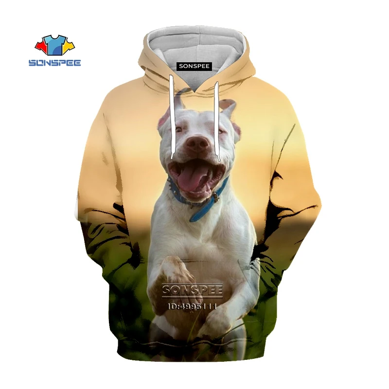 

SONSPEE Animal 3d Print Kawaii Bull Terrier Dog Hoodies Streetwear Pit Hoody Autumn Harajuku Hip Hop Street Warm Clothing Coat