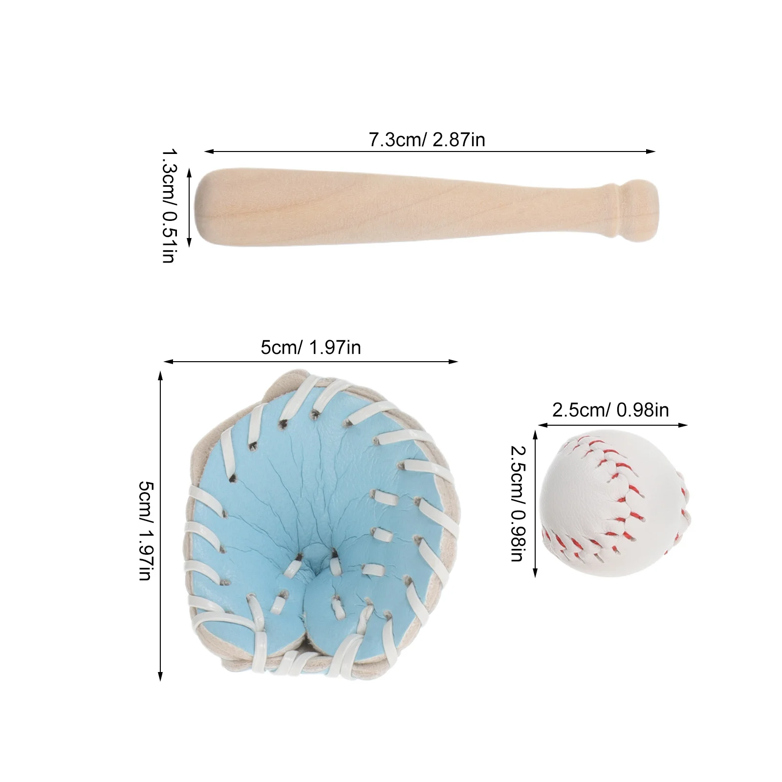 2 ensembles de mini-équipements de baseball compacts, faciles à manipuler, avec batte miniature, balle et gant pour enfants débutants, sport de jardin et maison de poupée