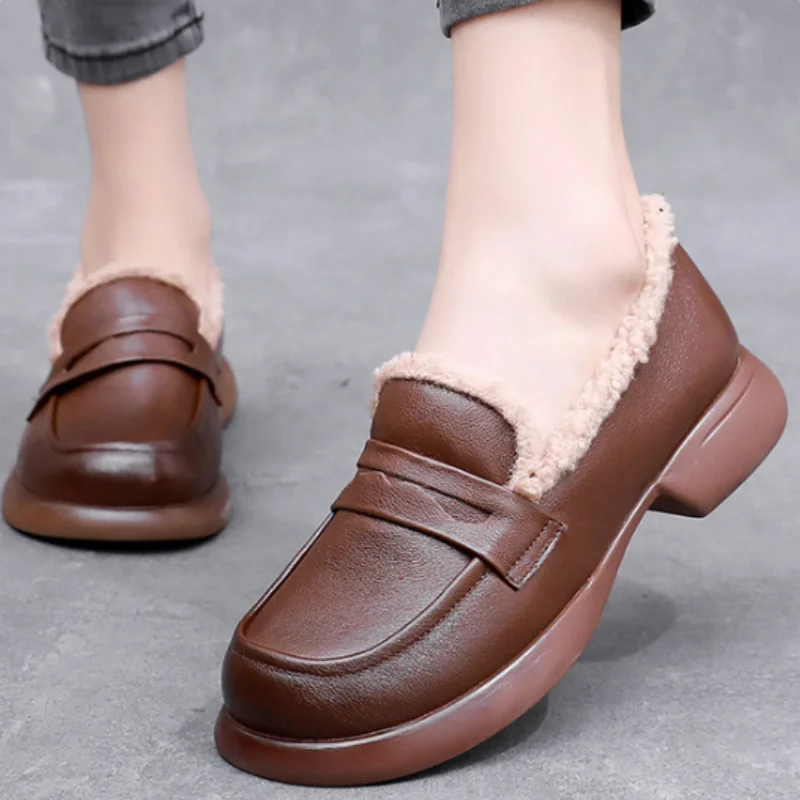 

ZXRYXGS 2025: бархатные зимние зимние туфли из воловьей кожи на низком каблуке, элегантные удобные женские хлопковые туфли, модные большие размеры