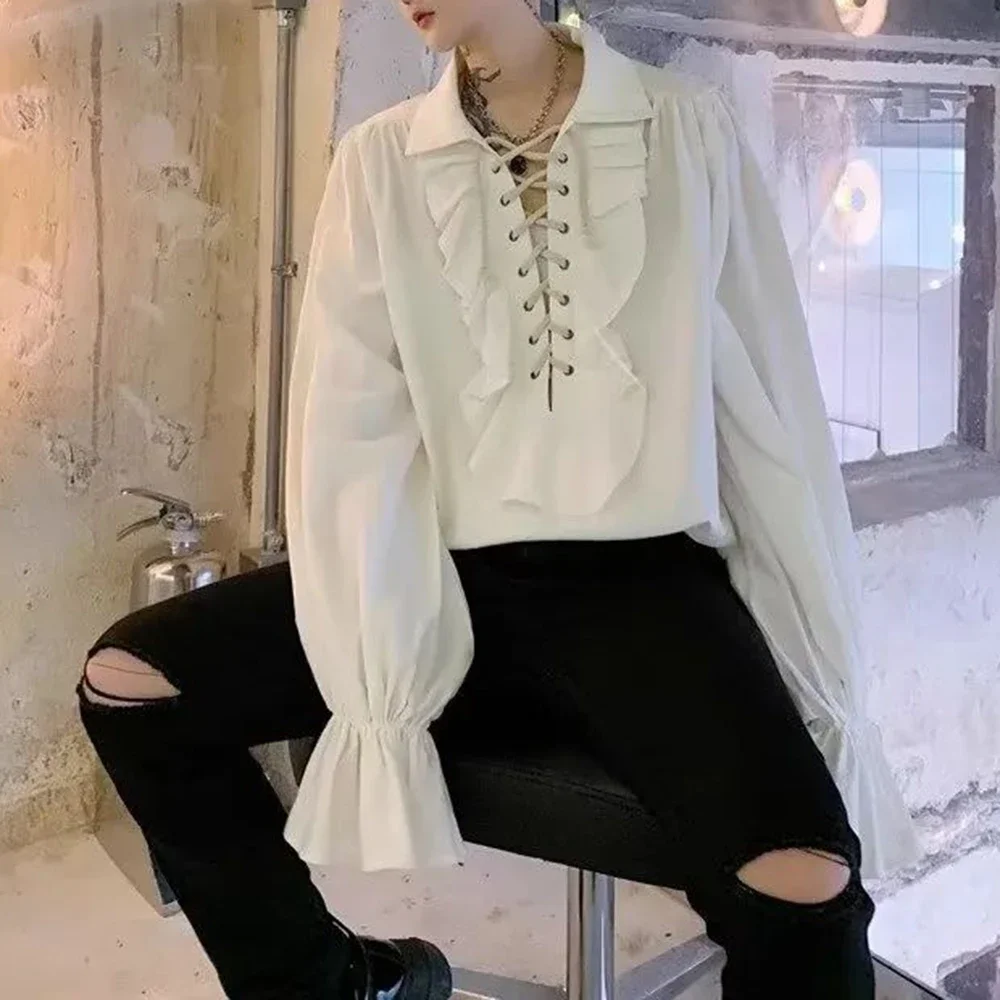 Mens Ruffled Long-Sleeved Shir - Winter Clothing Dress Up avaliação e preço