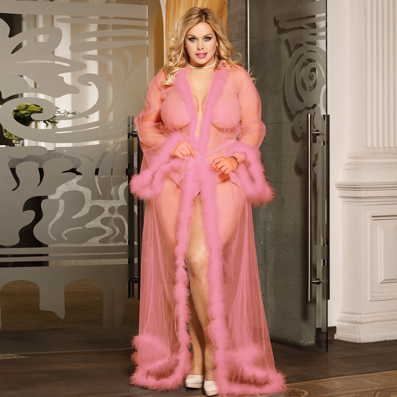 

Comeondear Plus Size Feather Bridal Robe Wedding Long Gown Lingerie Bridesmaid Robe Fur Nightgown Bathrobe Tulle Maternity Dress