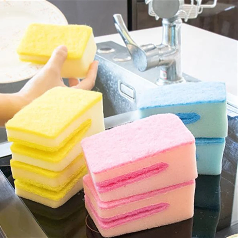 1PC Large-mouthed Double-sided Kitchen Dishwashing Sponge U-shaped Washing Sponge Multifunctional Wipe Scouring Pad Cleaner