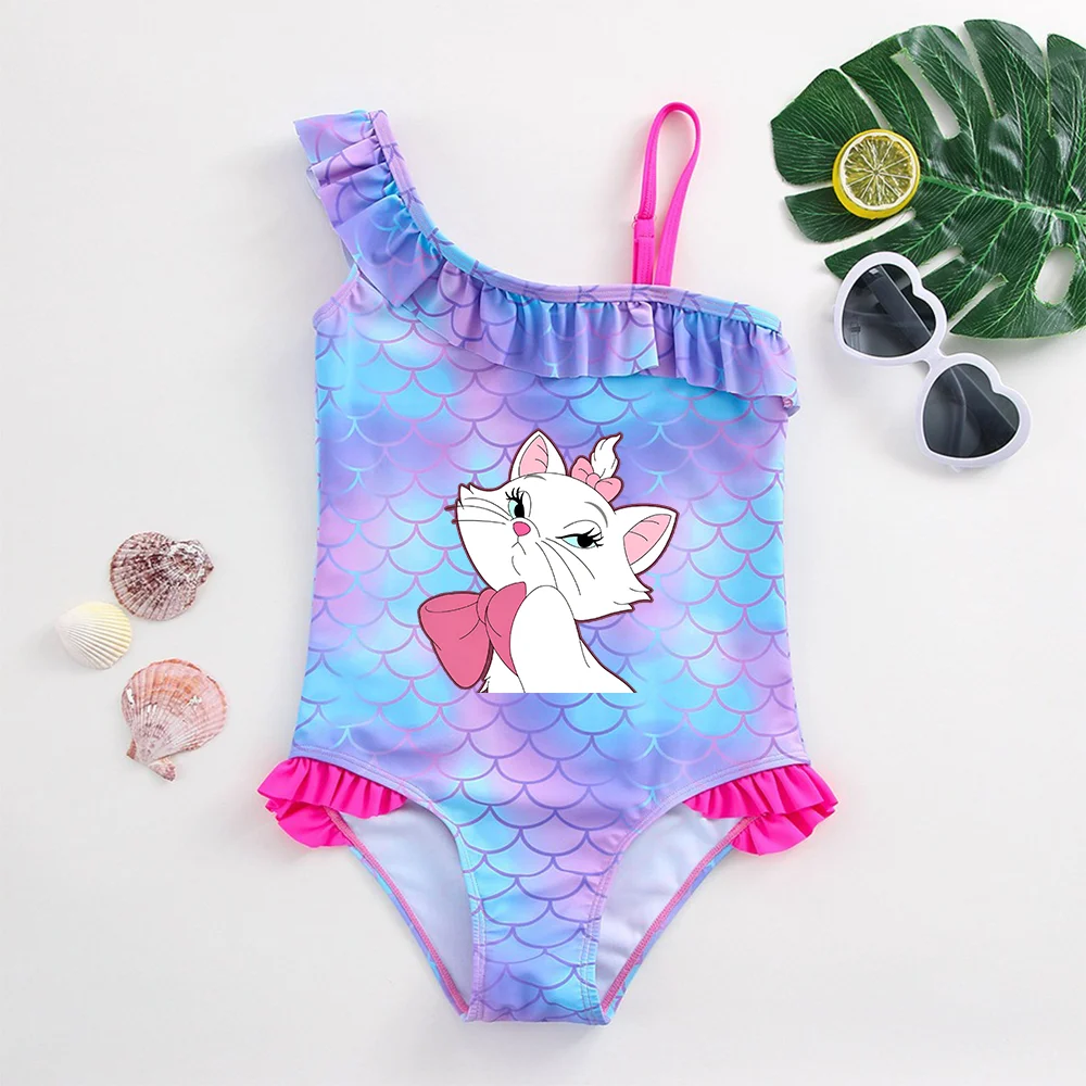 The Aristocats Marie Cat Baby Girl Mermaid Fish Scale Swimsuit One-Piece Swimwear Toddler Bathing Suit Beach Outfit