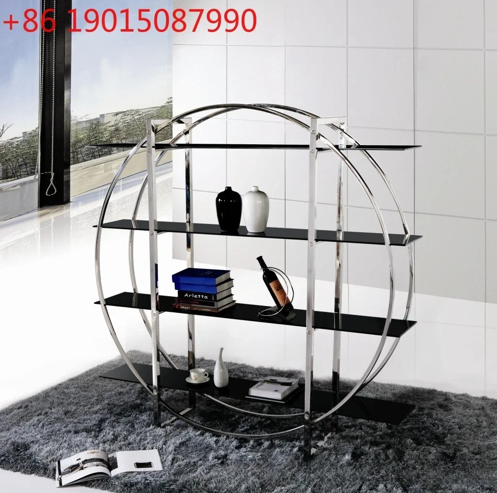 Stainless steel, jewelry rack, stainless steel tempered glass display rack, modern living room creative round shelf