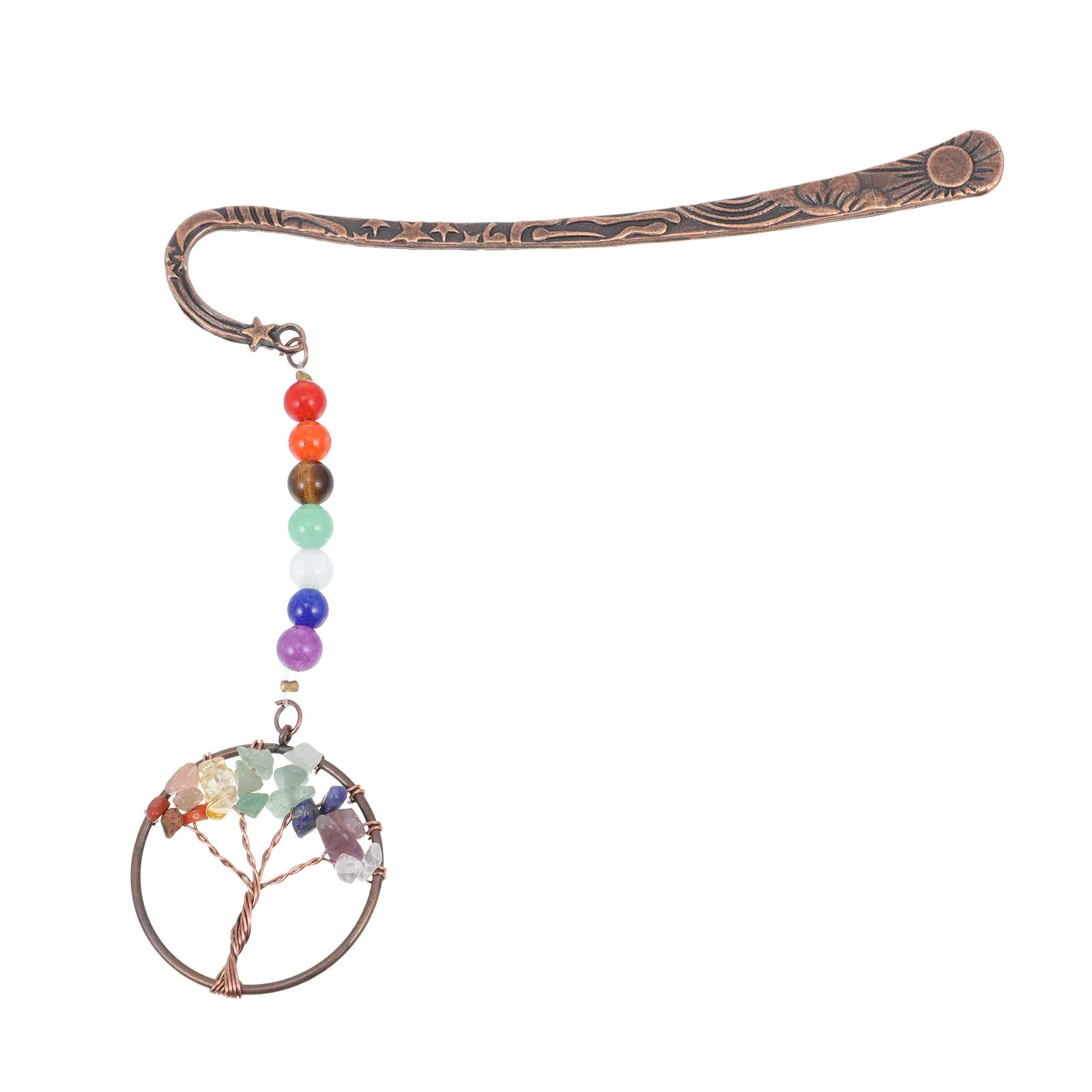 1Pcs Crystal Life Tree Seven Chakra Bookmark Sturdy Brass Base Natural Gravel Multipurpose Bookmark Gift
