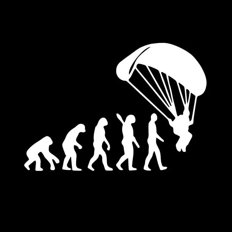 OFK  Stylish Car Cover Scratch Decals Human Evolution Car Sticker Paraglider Black/Silver 18.6CM*13CM