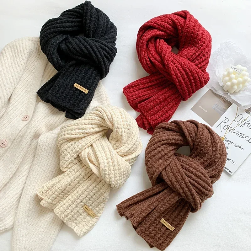

Solid Color Scarf Female Korean Version Girl Autumn Winter Thick Warm Knit Neck Ring Lovers Knitted Scarves Apparel Accessories
