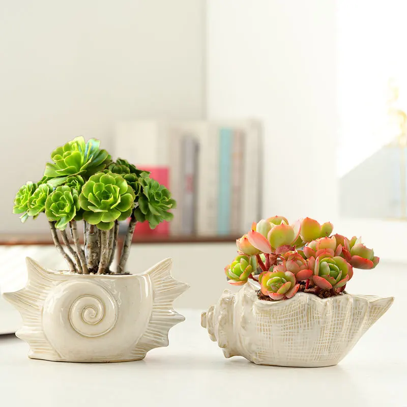 Nordic Style New Marine Series Ceramic Flower Pot Home Living Room Decorations Shells Succulent Green Plants