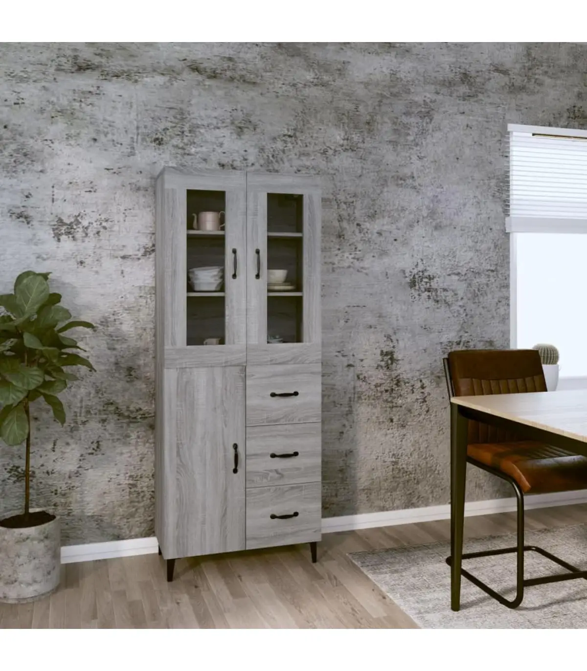 Sideboards high sideboard sonoma gray plywood 69,5x34x180 cm