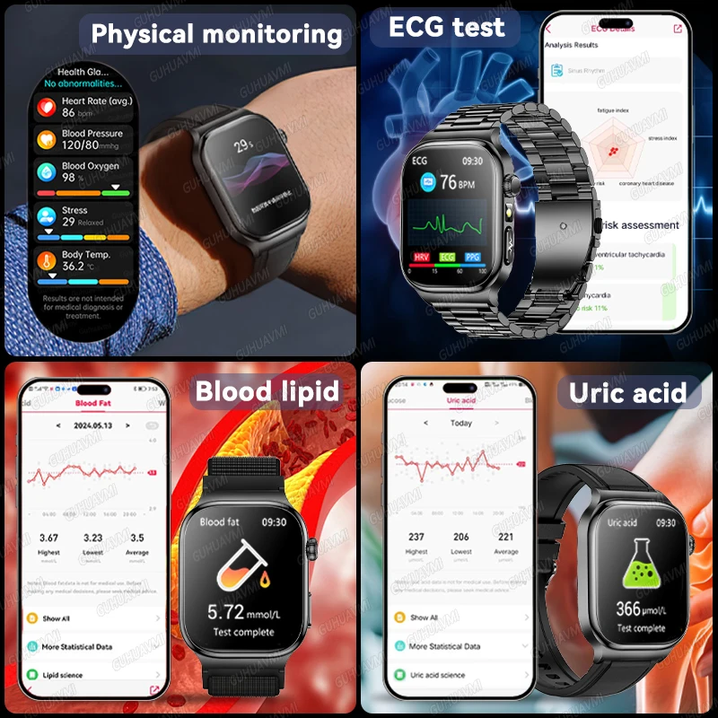 2026년형 스마트워치 남녀공용 AI 인체 건강 진단 ECG+HRV 혈압 요산 혈중 지질 블루투스 통화 스마트워치