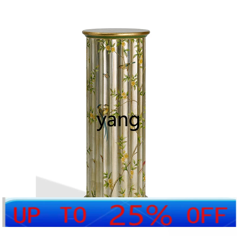 

CX new Chinese solid wood painted light green plant flower cylindrical flower stand flower table