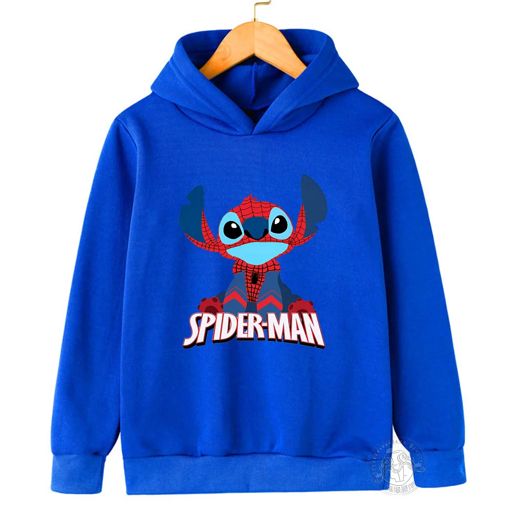 Disney Stitch Spider-Man children\'s street fashion sweatshirt boys and girls tops children\'s sports pullover outdoor sports hood