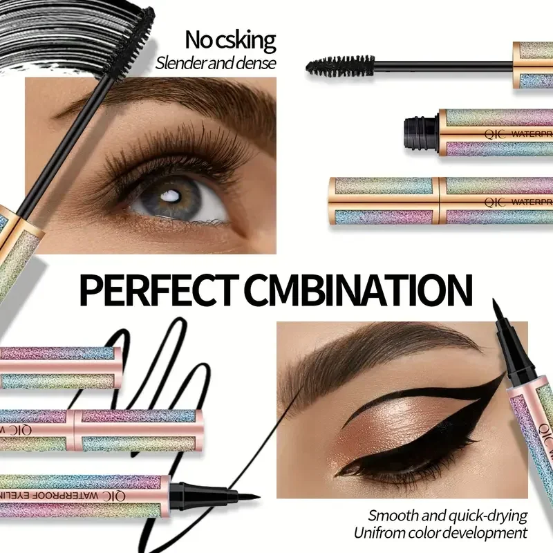 Zestaw Starry Sky 2 szt. Tusz do rzęs 4D i płynny eyeliner, wodoodporny, odporny na pot, nie rozmazuje się, długotrwały, szybkoschnący, prezent do makijażu