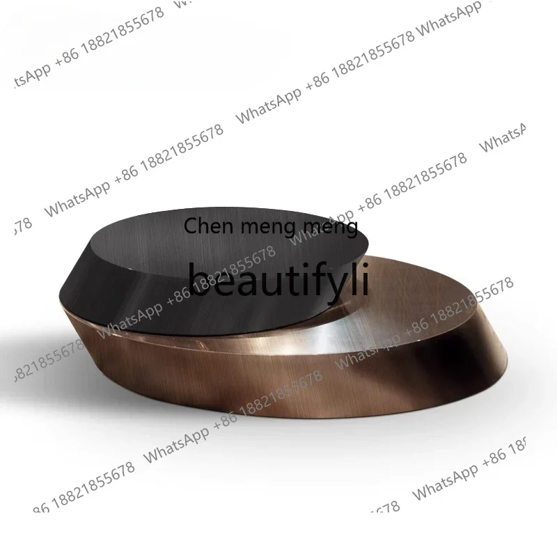 

182Q Italian light luxury beveled oval stainless steel rotating coffee table design high-end tea table