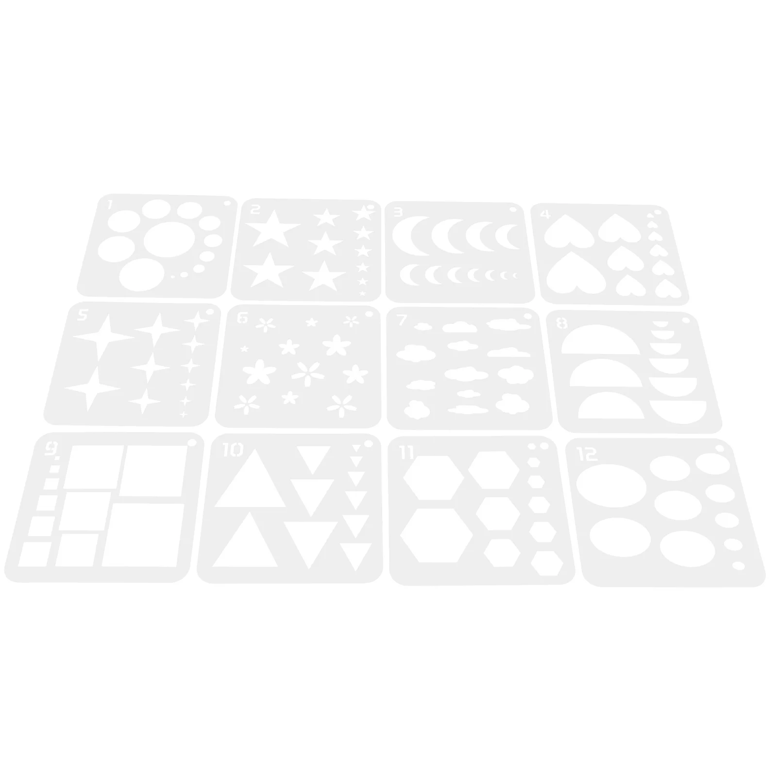 

12Pcs Geometric Stencils Creative Drawing Templates Plastic Flower Star Shapes Reusable Art Supplies for Kids DIY Craft Painting