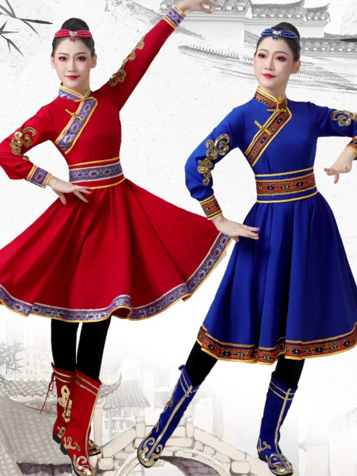 New Mongolian dance dress large swing skirt students practice the body rhyme slim minority chopstick dance