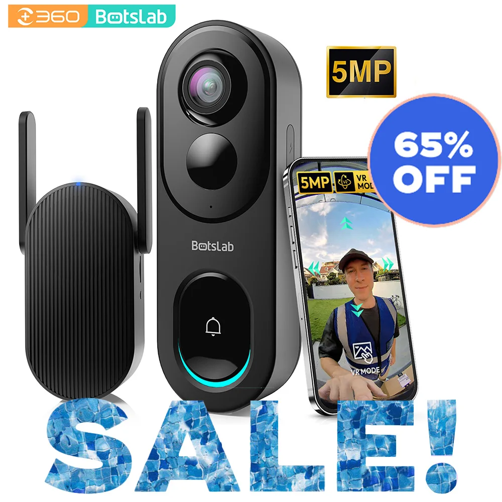 Botslab 5MP Video Doorbell  Smart Home Intercom with Chime   Human Detection Support Alexa Fisheye Security Camera