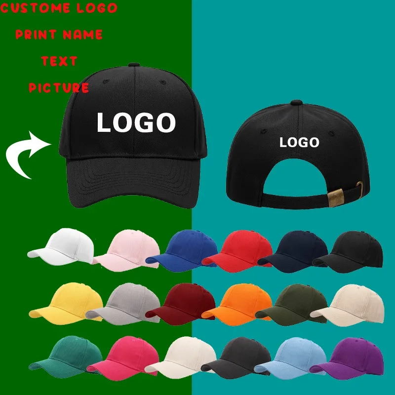 Customized Logo Pure Cotton Six-piece Hard Top Baseball Cap Outdoor Unisex Shading Casual Metal Adjustment Buckle Sports Hat