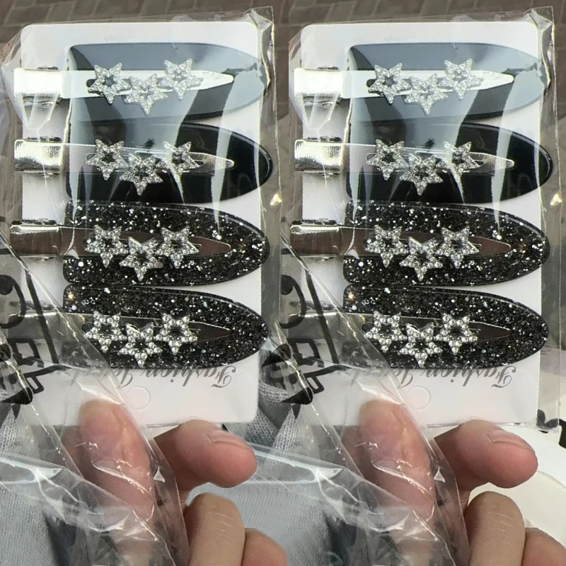 

1/2/4 шт. заколки для волос в корейском стиле с блестящими стразами в форме звезды, ретро-модные черно-серые бесшовные заколки для женщин и девочек, аксессуары для волос
