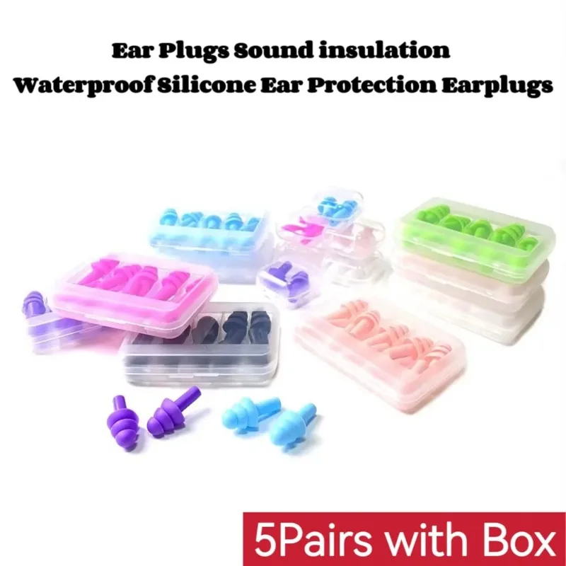 5Pairs New Comfort Earplugs Noise Reduction Silicone Soft Ear Plugs Swimming Silicone Earplugs Protective For Sleep