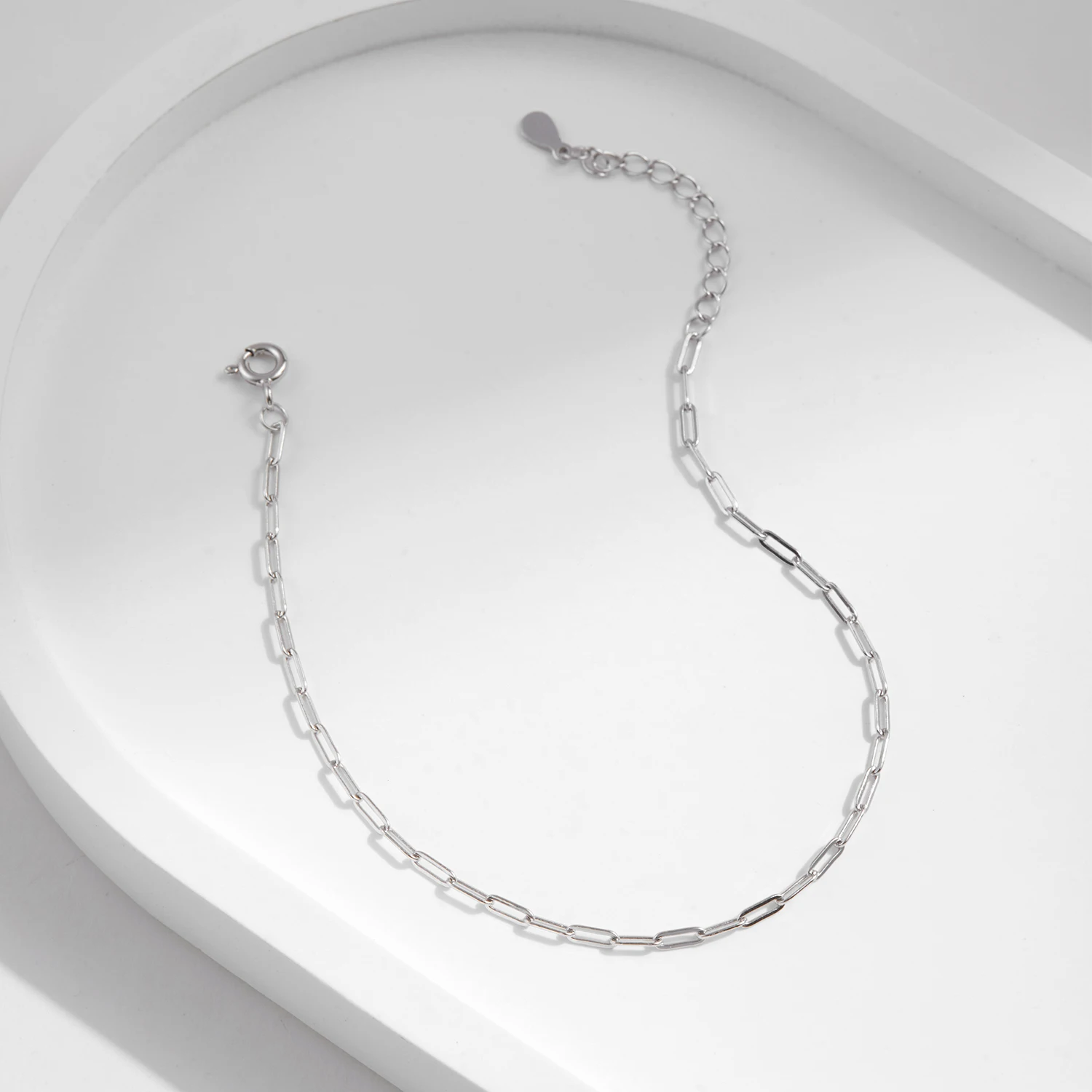 MODIAN Solid 925 Sterling Silver Rectangle Chain Bracelets for Women White Gold Plated Handmade Basic Bracelets Jewelry Gifts