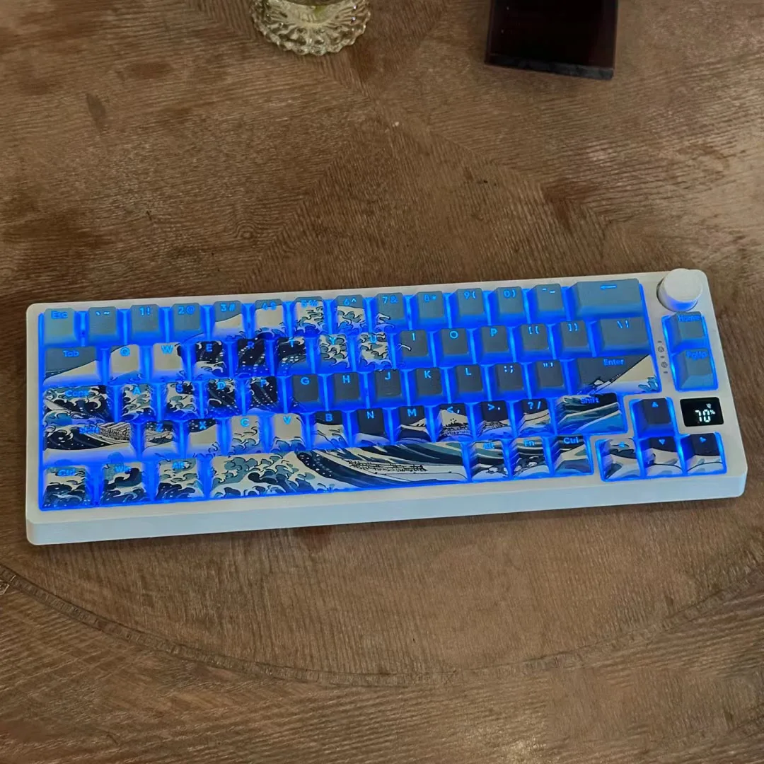 

Колпачки клавиш Great Wave Of Kanagawa Dye Sub Cherry Profile Shine Through PBT, 125 клавиш для переключателей Cherry MX, игровая клавиатура