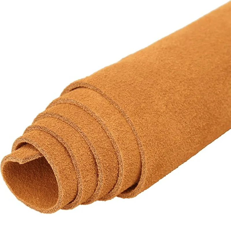 Light Brown Suede Cowhide Split Leather, 1.5mm Tan Nubuck Soft Cowhide for Snow Boots, Clothing Repair, Double-Faced Suede Leath